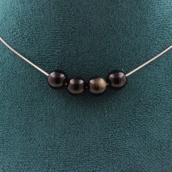 Halsband i gyllene obsidian 8mm - ABIJOUX - Kedja i rostfritt stål - Både för herr och dam - 45cm