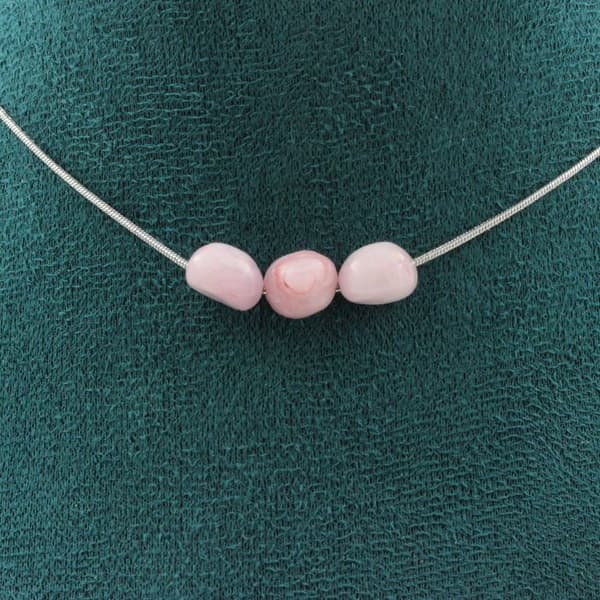 Halsband - Ett smycke - Kunzite från Brasilien - 3 pärlor - Rostfritt stål - Anpassningsbar längd