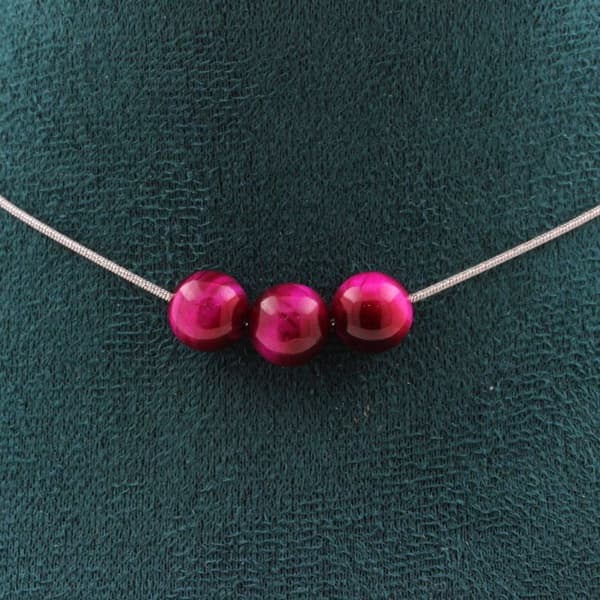 Collier - Ett smycke - Tigröga fuchsia 8 mm - Rostfritt stål - Anpassningsbar längd - Unisex