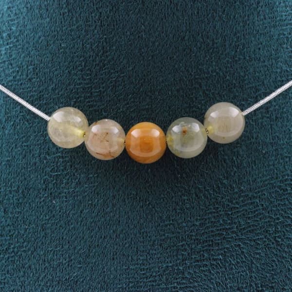 Halsband - Ett smycke - 5 pärlor kvarts med rutile 8 mm - Rostfritt stål - Justerbar storlek - Unisex