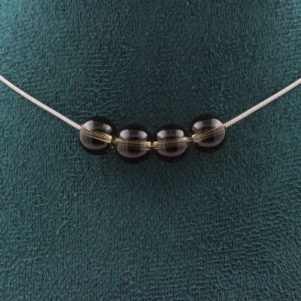 Halsband - ABIJOUX - 4 pärlor rökquarts 8 mm - Rostfritt stål - Anpassningsbar storlek - Blandat
