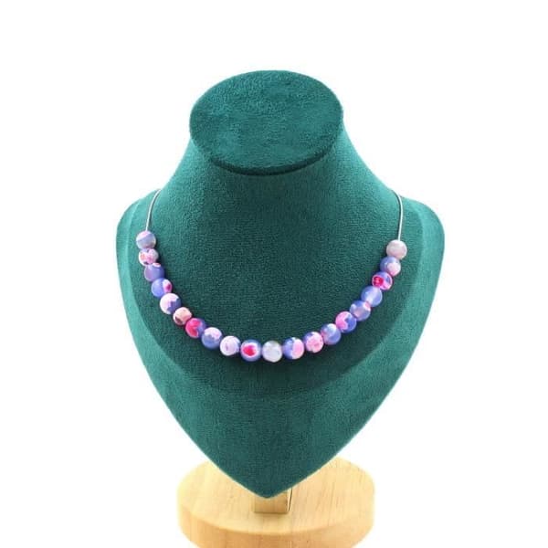 Halsband - ABIJOUX - Drakådrad agat - 8 mm - Kedja i rostfritt stål - Barn