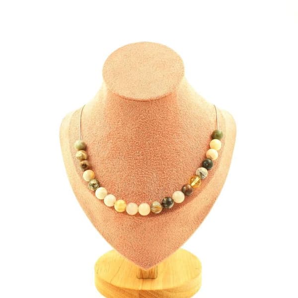 Halsband - Ett Smycke - Agat Bambublad - 20 pärlor - Rostfritt stål - 45 cm