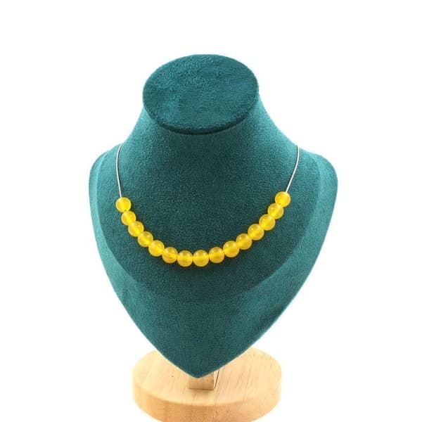 Halsband - Ett Bijoux - Gul agat - 15 pärlor - 8 mm - Rostfritt stål 45 cm