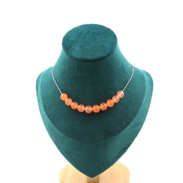 Halsband - A Bijoux - Orange kalcedon 8mm - Kedja i rostfritt stål - Längd 45cm