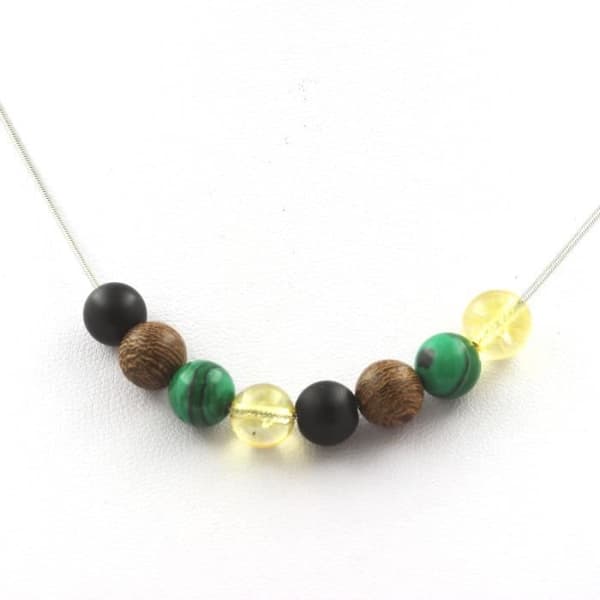 Halsband - A Bijoux - Citrin, Malakit, Onyx svart - Pärlor 8 mm - Rostfritt stål - 45 cm