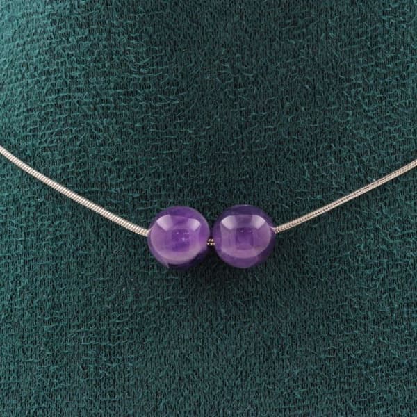 Halsband - ABIJOUX - 2 Amethystpärlor 8 mm - Rostfritt stål - Anpassningsbar storlek - Unisex