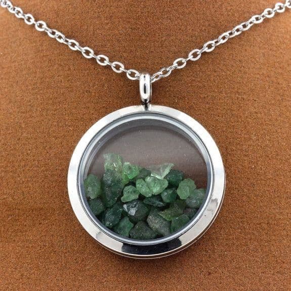 Halsband - ABIJOUX - Granat Tsavorite Medaljong - Rostfritt stål - Silver - 25 mm