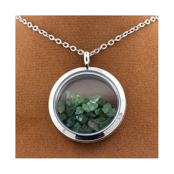 Halsband - ABIJOUX - Granat Tsavorite Medaljong - Rostfritt stål - Silver - 25 mm