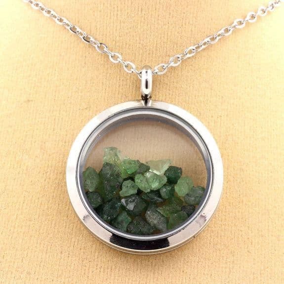 Halsband - ABIJOUX - Granat Tsavorite Medaljong - Rostfritt stål - Silver - 25 mm