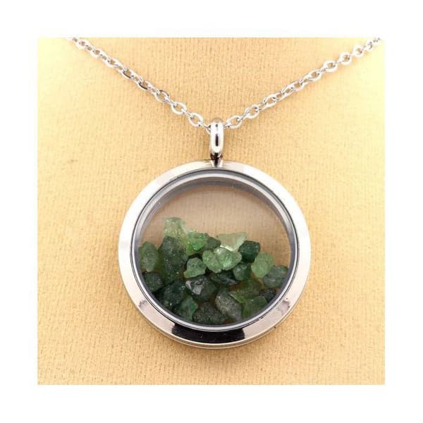 Halsband - ABIJOUX - Granat Tsavorite Medaljong - Rostfritt stål - Silver - 25 mm