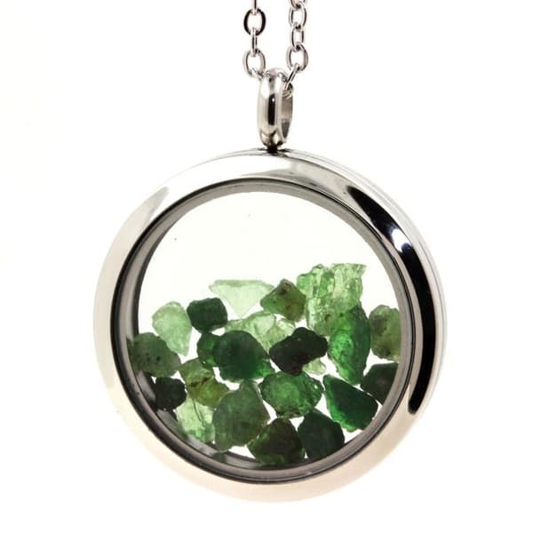 Halsband - ABIJOUX - Granat Tsavorite Medaljong - Rostfritt stål - Silver - 25 mm