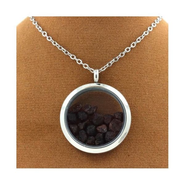 Halsband - ABIJOUX - Rå granatmedaljong - Rostfritt stål - 30 mm - Unisex