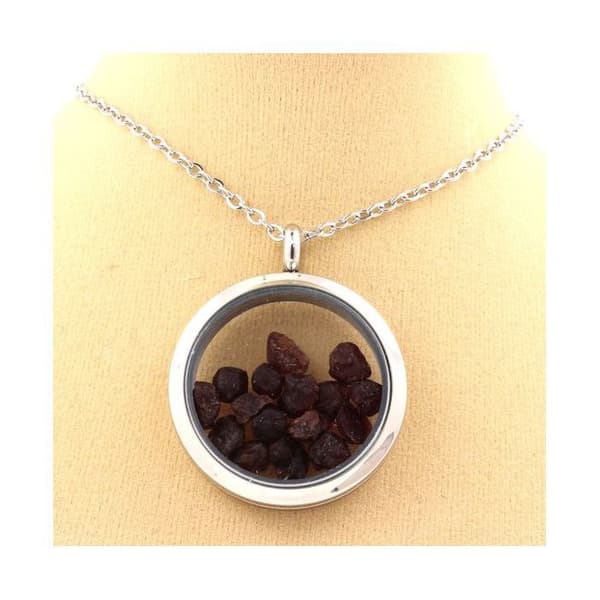 Halsband - ABIJOUX - Rå granatmedaljong - Rostfritt stål - 30 mm - Unisex