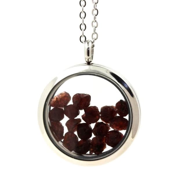Halsband - ABIJOUX - Rå granatmedaljong - Rostfritt stål - 30 mm - Unisex