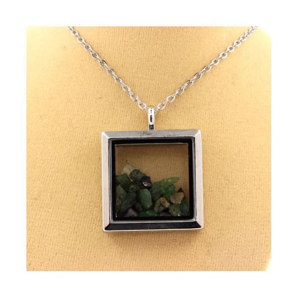 Collier - ABIJOUX - Grenat Tsavorite brut - Rostfritt stål - Fyrkantig modell - Mixte