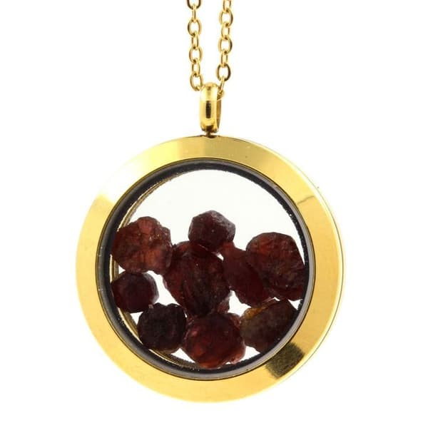 Collier - ABIJOUX - Medaillon Granat brut - Rostfritt stål - Guld färg - Unisex