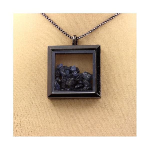 Collier - ABIJOUX - Kvadratisk modell - Rostfritt stål - Rå safir - Svart