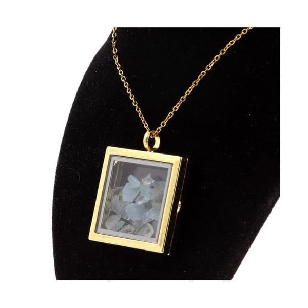 Collier - ABIJOUX - Bruten Aigue-Marine - Rostfritt stål - Fyrkantig modell - Guld