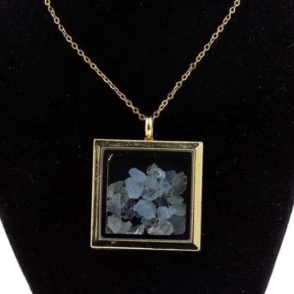 Collier - ABIJOUX - Bruten Aigue-Marine - Rostfritt stål - Fyrkantig modell - Guld