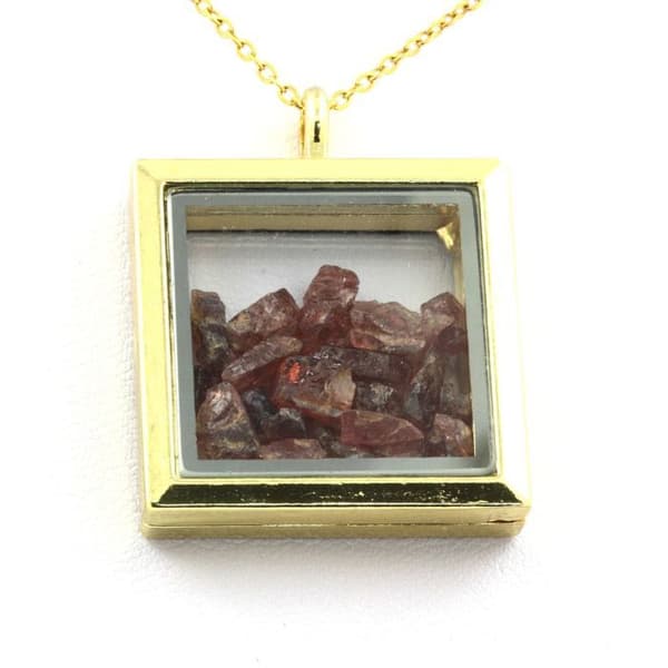 Collier - ABIJOUX - Rå Rhodolite Granat - Fyrkantig hängsmycke - Rostfritt stål - Unisex