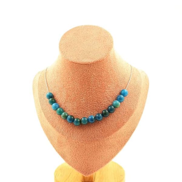 Halsband - ABIJOUX - Apatit 8 mm - 15 pärlor - Rostfritt stål - Anpassningsbar storlek