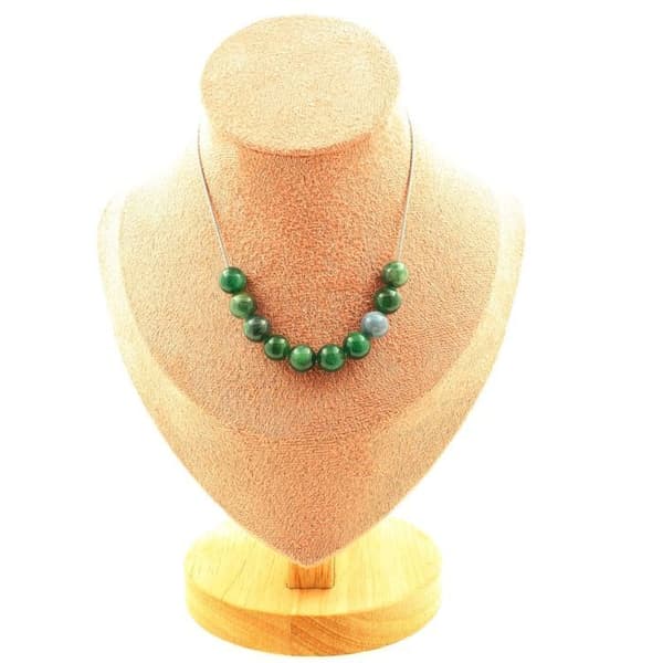 Halsband - ABIJOUX - Grön mica från Tanzania - 10 pärlor - 8 mm - Rostfritt stål 45 cm
