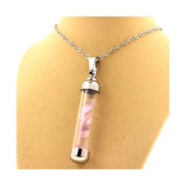 Stenar och mineraler. Rå Kunzite halsband. 50 mm rörmodell.
