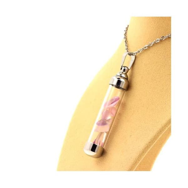 Stenar och mineraler. Rå Kunzite halsband. 50 mm rörmodell.