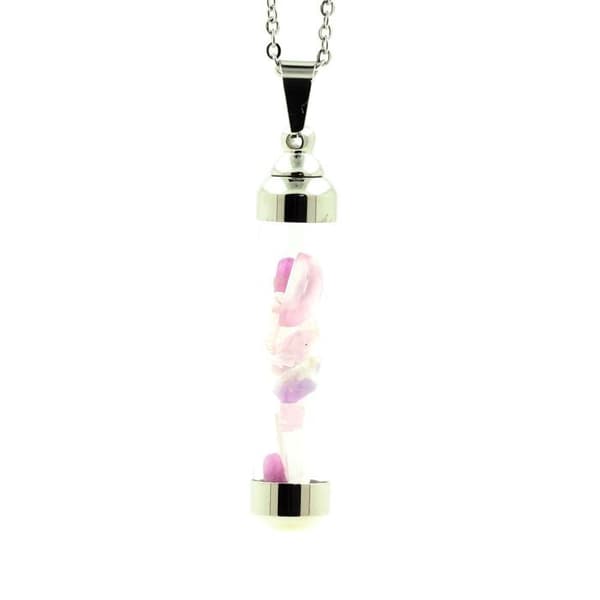 Stenar och mineraler. Rå Kunzite halsband. 50 mm rörmodell.