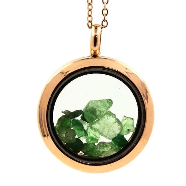 Collier - ABIJOUX - Brut Tsavorite granat - Medallion 20 mm - Rostfritt stål - Roséguld