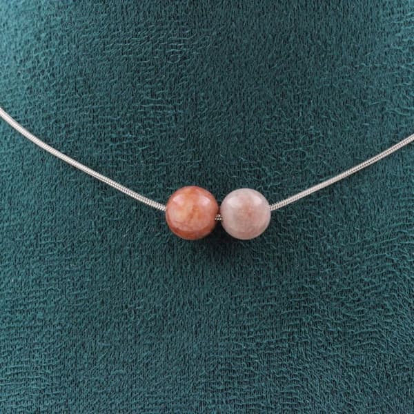 Halsband - ABIJOUX - Solsten - 2 pärlor 8 mm - Rostfritt stål - Anpassningsbar storlek
