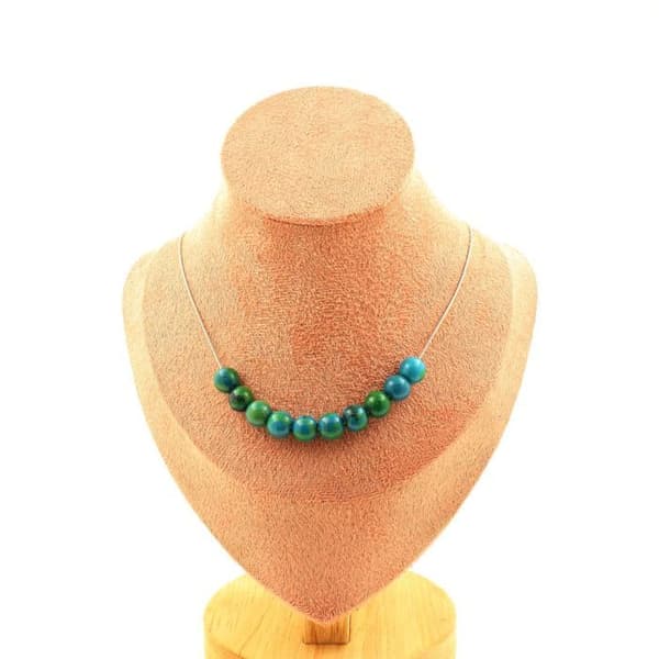 Halsband - ABIJOUX - Färgad Chrysocolle 8mm - Rostfritt stål - 10 pärlor - Längd 45 cm