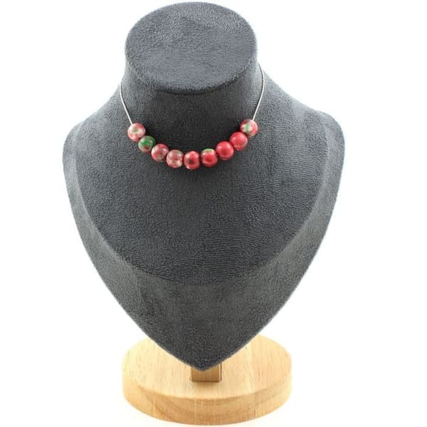 Halsband - ABIJOUX - Grön röd jaspis - 10 pärlor - Rostfritt stål - 45 cm