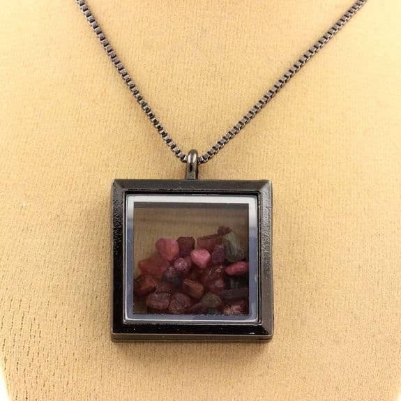 Collier - ABIJOUX - Modellsquare - Rostfritt stål - Multifärgad turmalin - Unisex