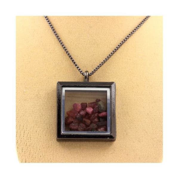 Collier - ABIJOUX - Modellsquare - Rostfritt stål - Multifärgad turmalin - Unisex