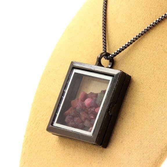 Collier - ABIJOUX - Modellsquare - Rostfritt stål - Multifärgad turmalin - Unisex