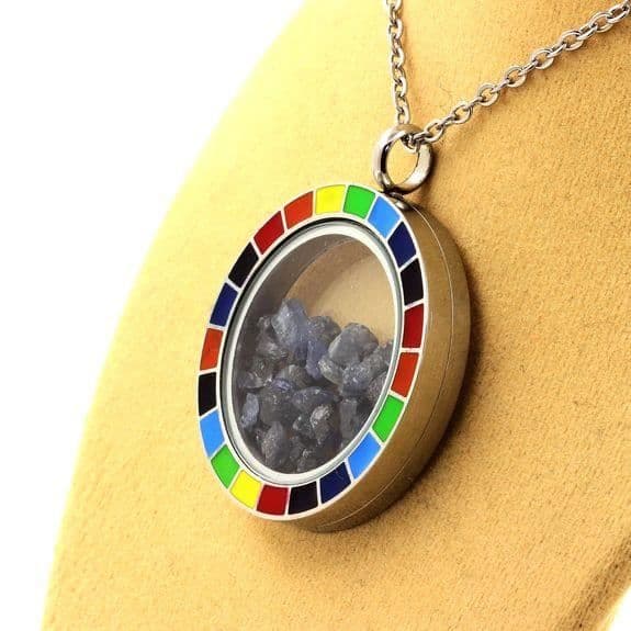 Halsband - ABIJOUX - Modell Regnbåge - Obehandlad safir - Rostfritt stål - Unisex