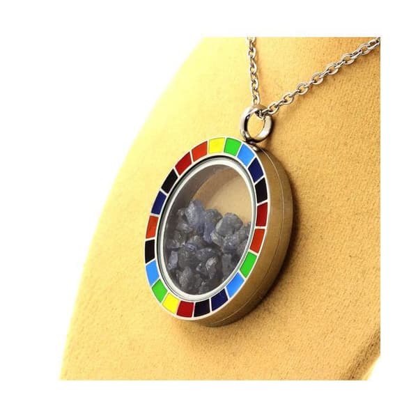 Halsband - ABIJOUX - Modell Regnbåge - Obehandlad safir - Rostfritt stål - Unisex