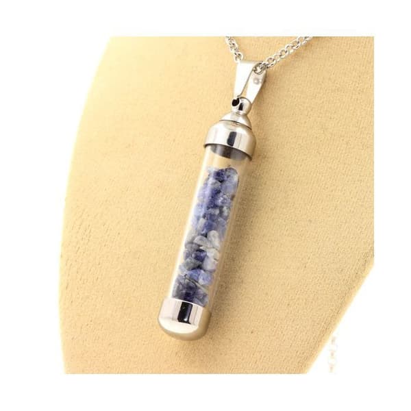 Collier - ABIJOUX - Benitoit rå - Pendelrör 50 mm - Rostfritt stål - Blått kristall