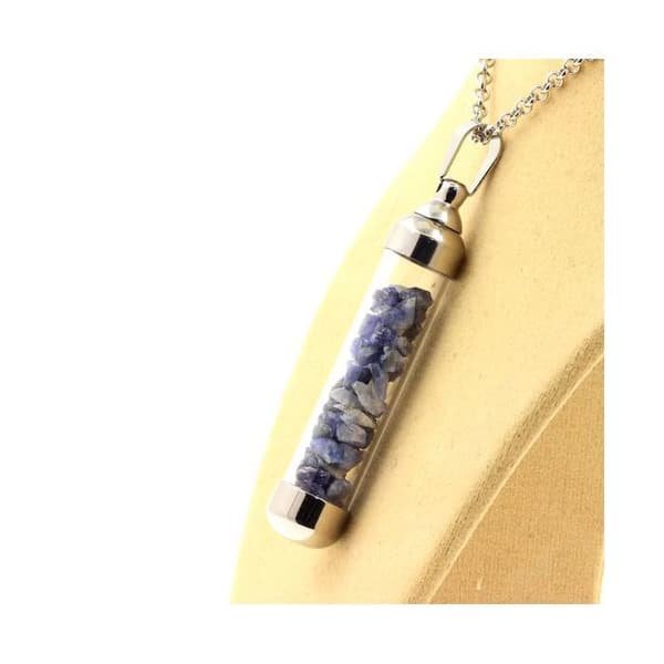 Collier - ABIJOUX - Benitoit rå - Pendelrör 50 mm - Rostfritt stål - Blått kristall