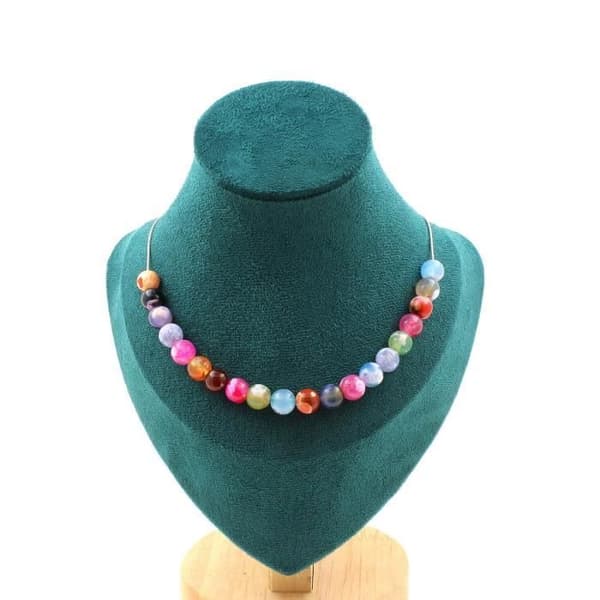 Halsband - ABIJOUX - Krossad agat Fuchsia - 8 mm - Rostfritt stål - 45 cm