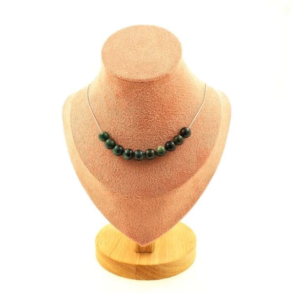 Halsband - Ett Smycke - Zambiansk Smaragd - 10 pärlor 8 mm - Rostfritt stål - Längd 45 cm