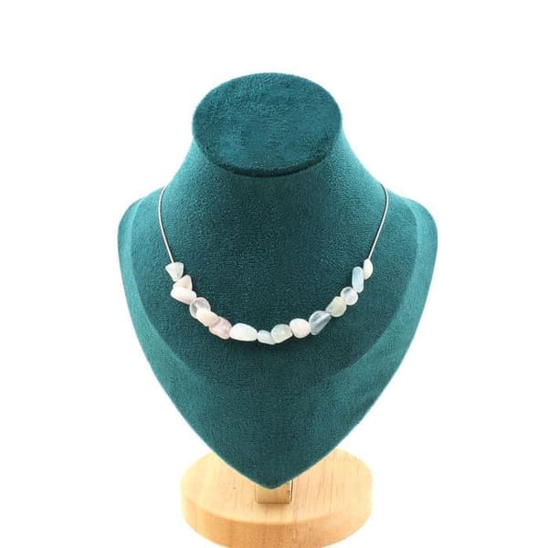 Halsband - ABIJOUX - Beryll Morganit - 15 pärlor - Rostfritt stål - Anpassningsbar längd