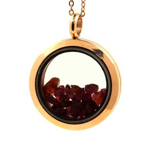 Collier - ABIJOUX - Rå rubin - Medaljong 30 mm - Roséguld - Unisex barn/vuxen
