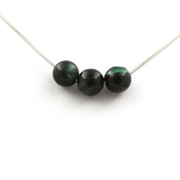 Halsband - ABIJOUX - Zambisk smaragd - 3 pärlor 8 mm - Rostfritt stål - Justerbar längd
