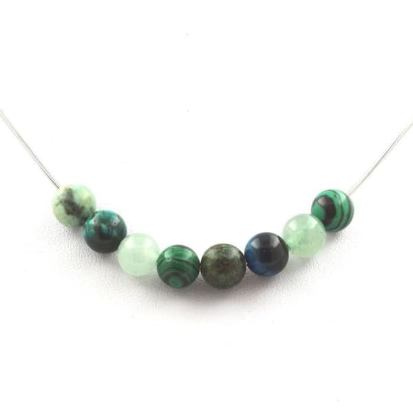 Collier - En smycke - Grön tigereye - Malakit - Aventurin - Turkos - Rostfritt stål