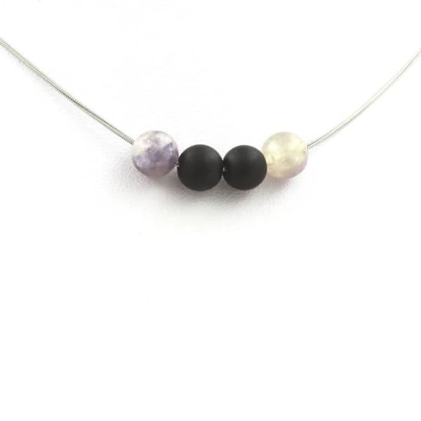 Halsband - Ett smycke - Lila mica och svart onyx - 45 cm - Unisex - Rostfritt stål