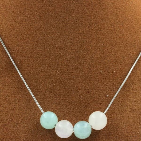 Stenar och mineraler. Angelit pärlhalsband + 8 mm månsten. Stålkedja Halsband för kvinnor, män. Anpassningsbar storlek.