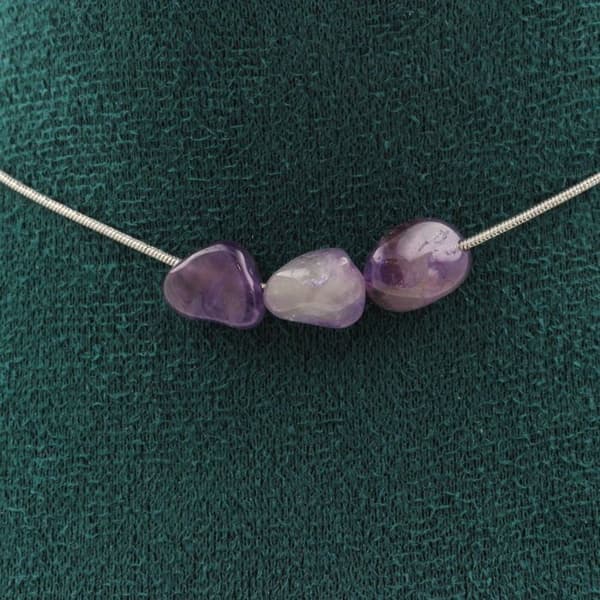 Halsband - ABIJOUX - Amethyst från Brasilien - 3 pärlor - Rostfritt stål - Anpassningsbar längd